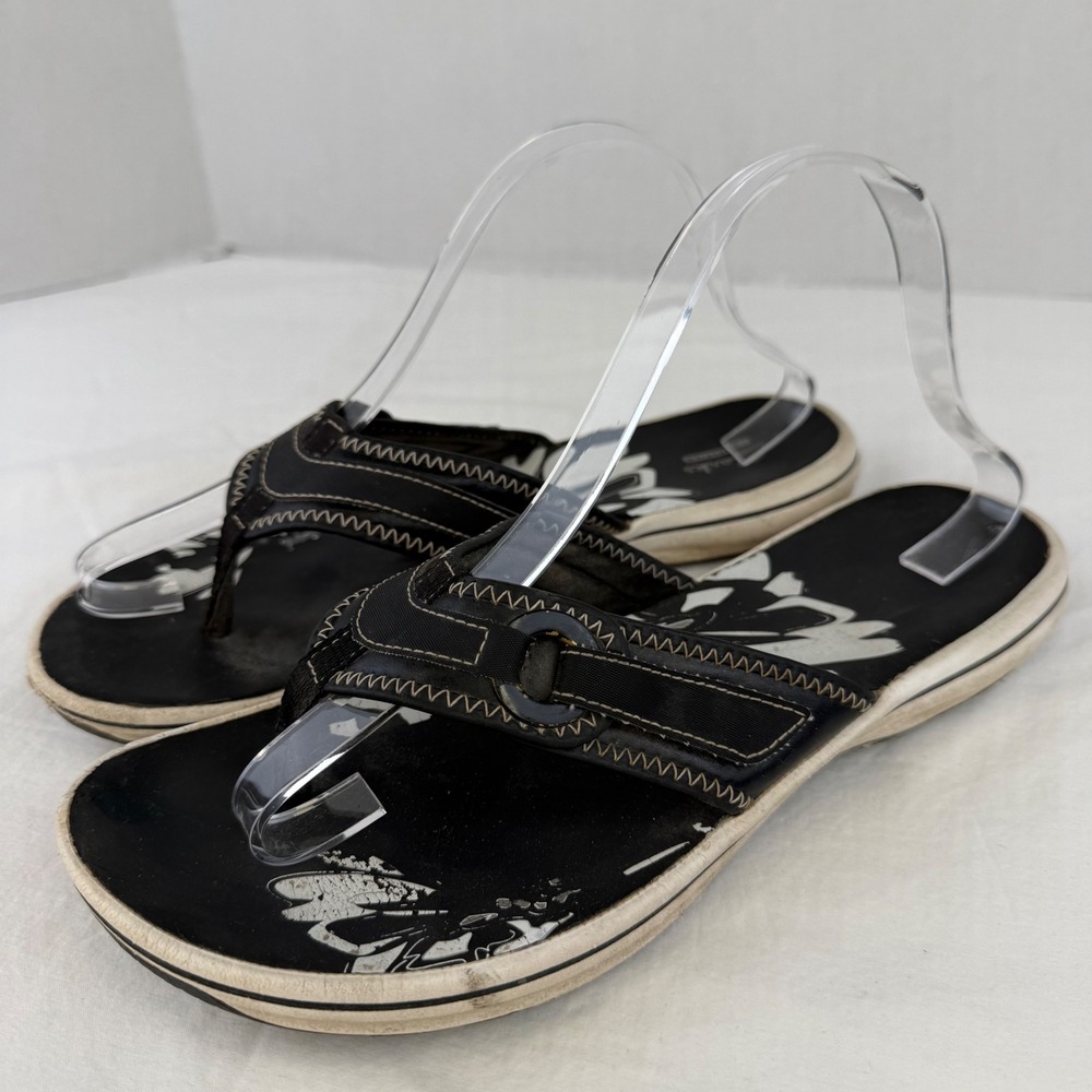 Clarks Collection Womens Black Floral Print Thong Flip Flop Sandals Size 8 - Picture 4 of 9